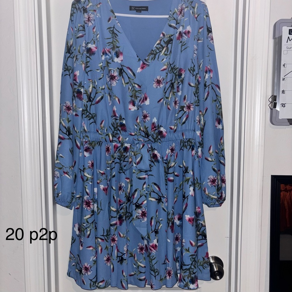 INC International Concepts Blue Floral Long Sleeve Dress